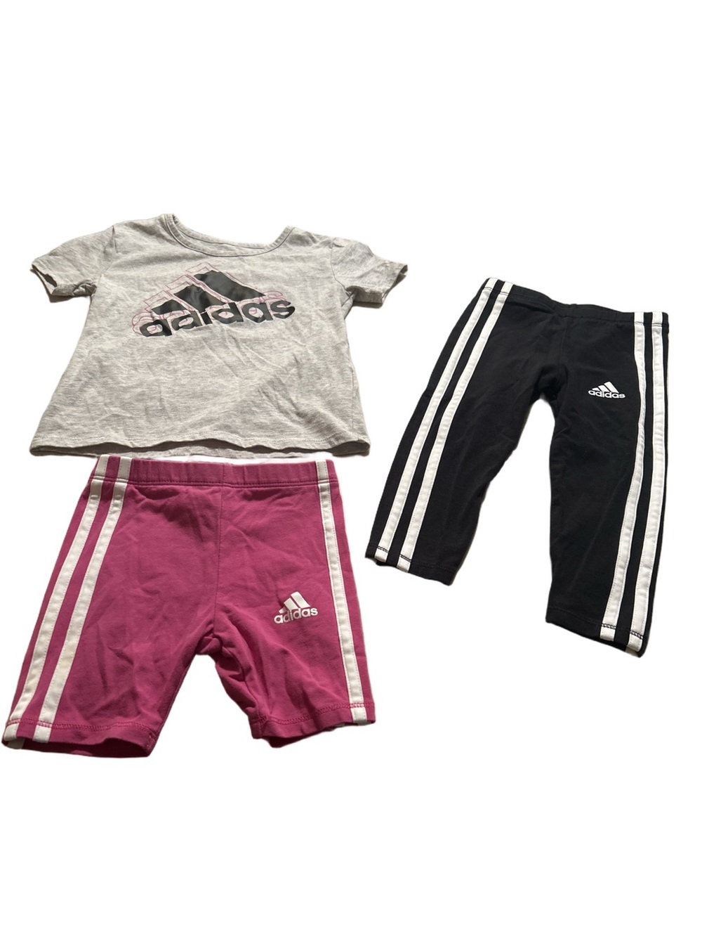 Adidas Girls 3-Piece Set - Gray Tee, Pink Shorts, Black Leggings Size 3T
